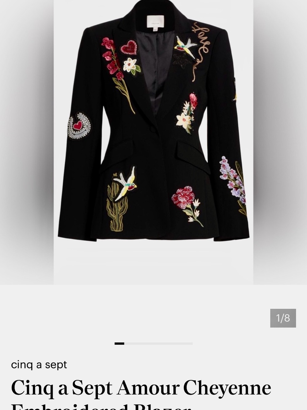 Cinq A’ Sept Black Embroidered Western Amour Cheyenne Blazer NEW With Tags